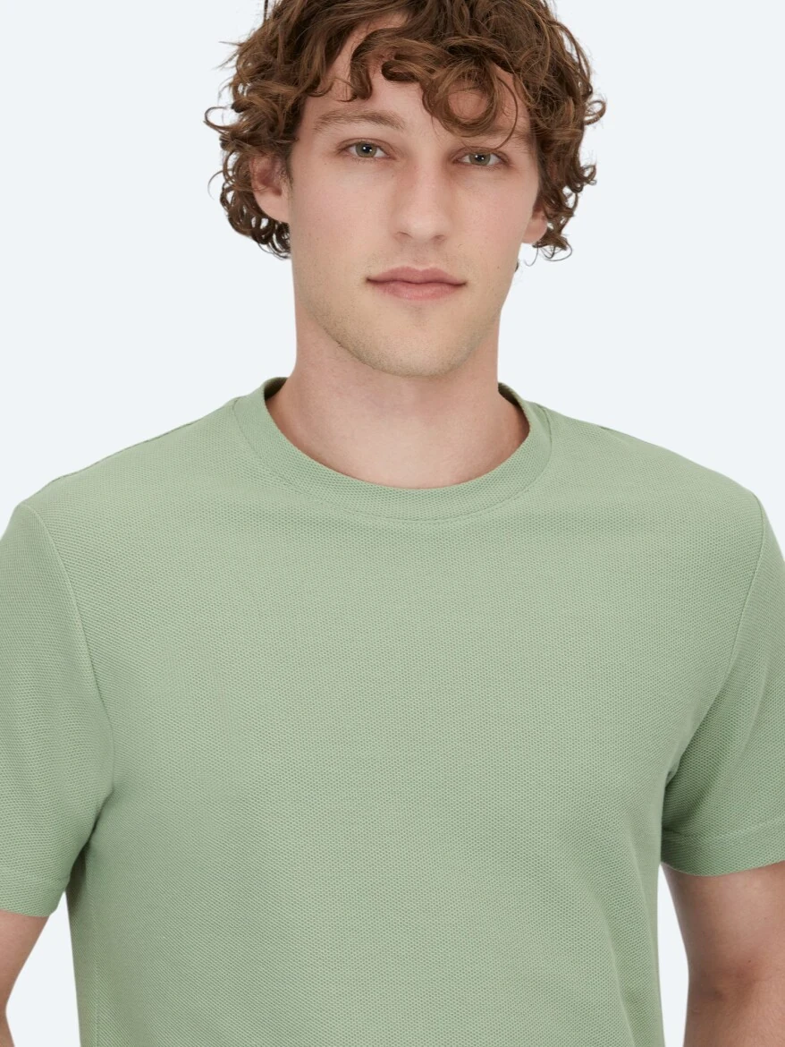 Mint Bisiklet Yaka %100 Pamuk T-Shirt - 3