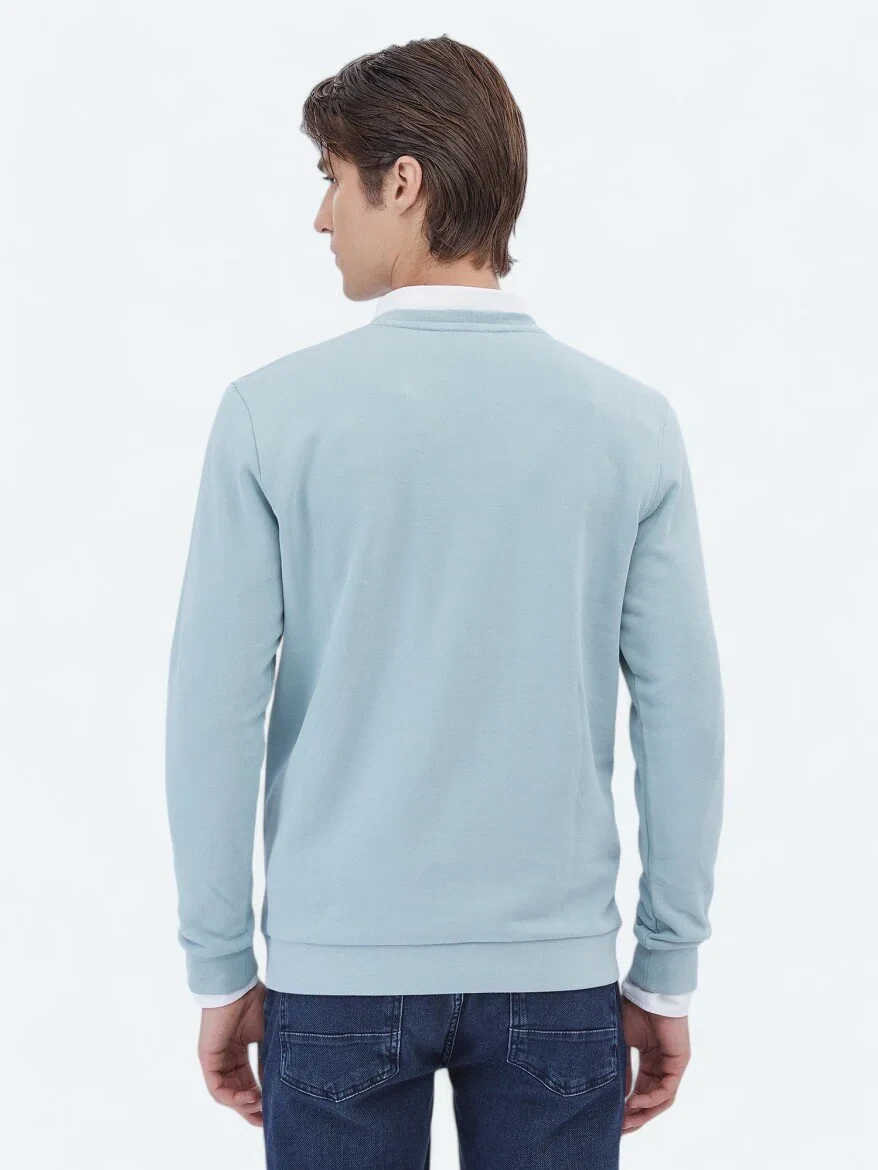 Mint Bisiklet Yaka Baskılı Sweatshırt - 5