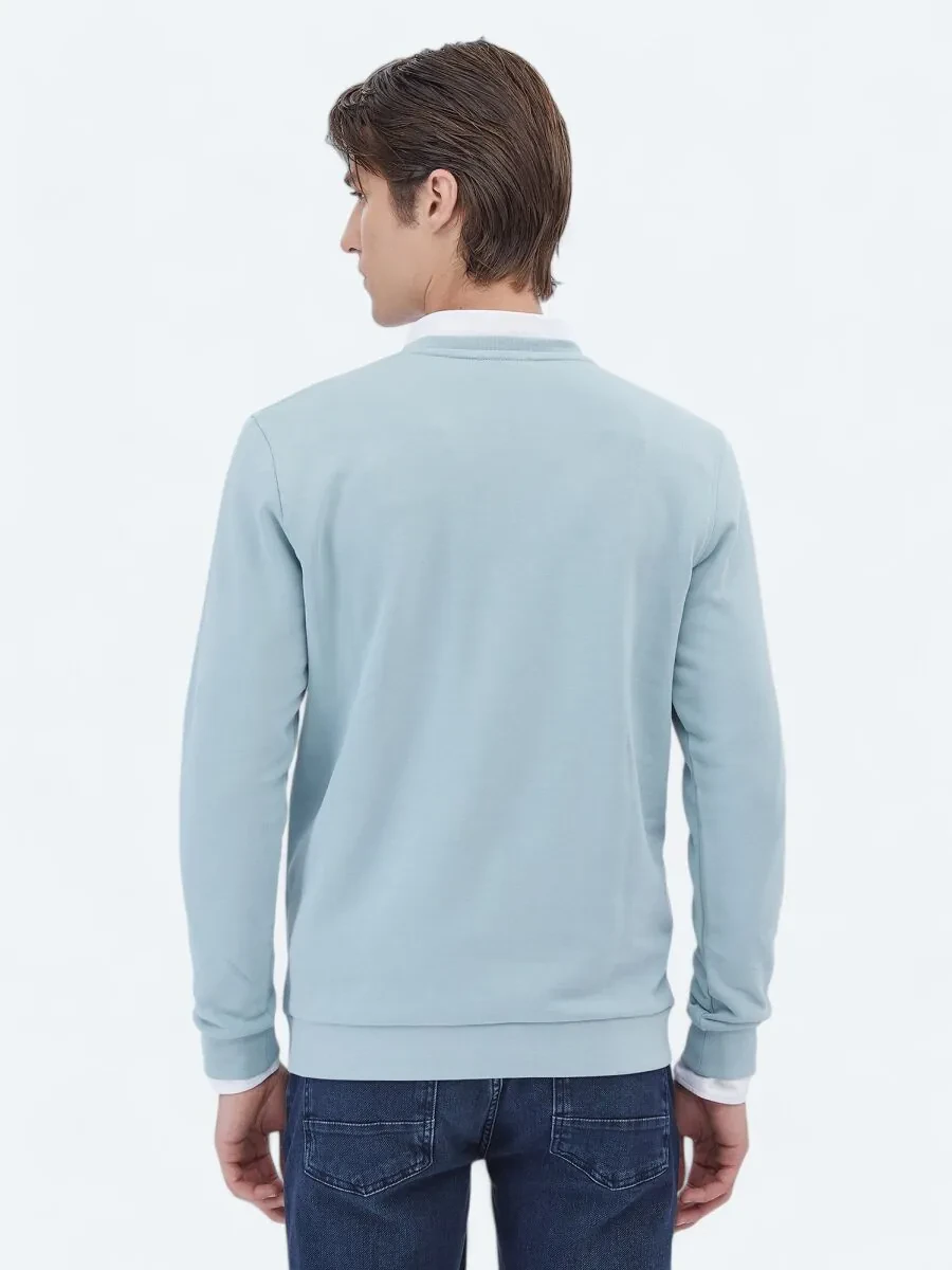 Mint Bisiklet Yaka Baskılı Sweatshırt - 5
