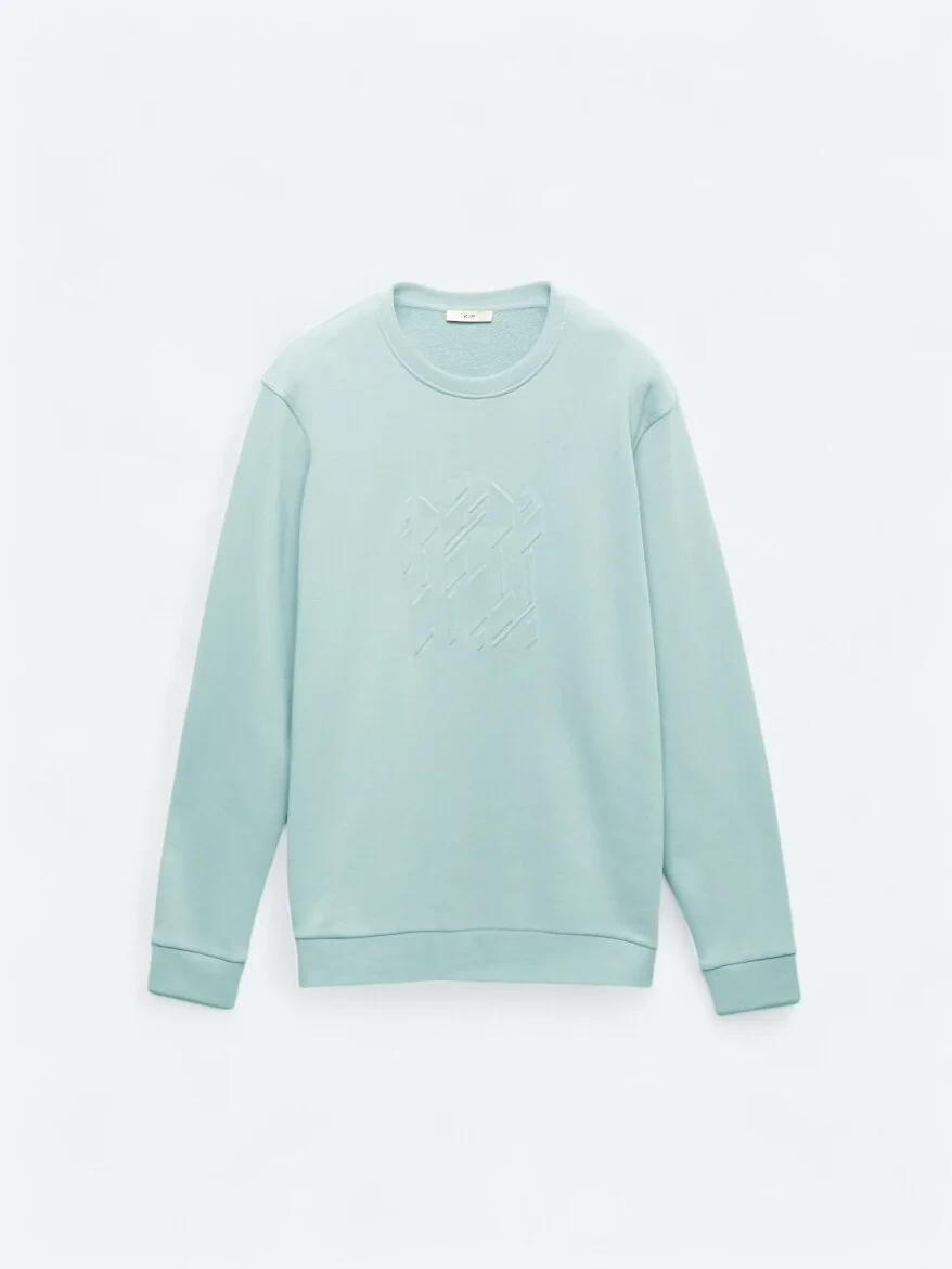 Mint Bisiklet Yaka Baskılı Sweatshırt - 6