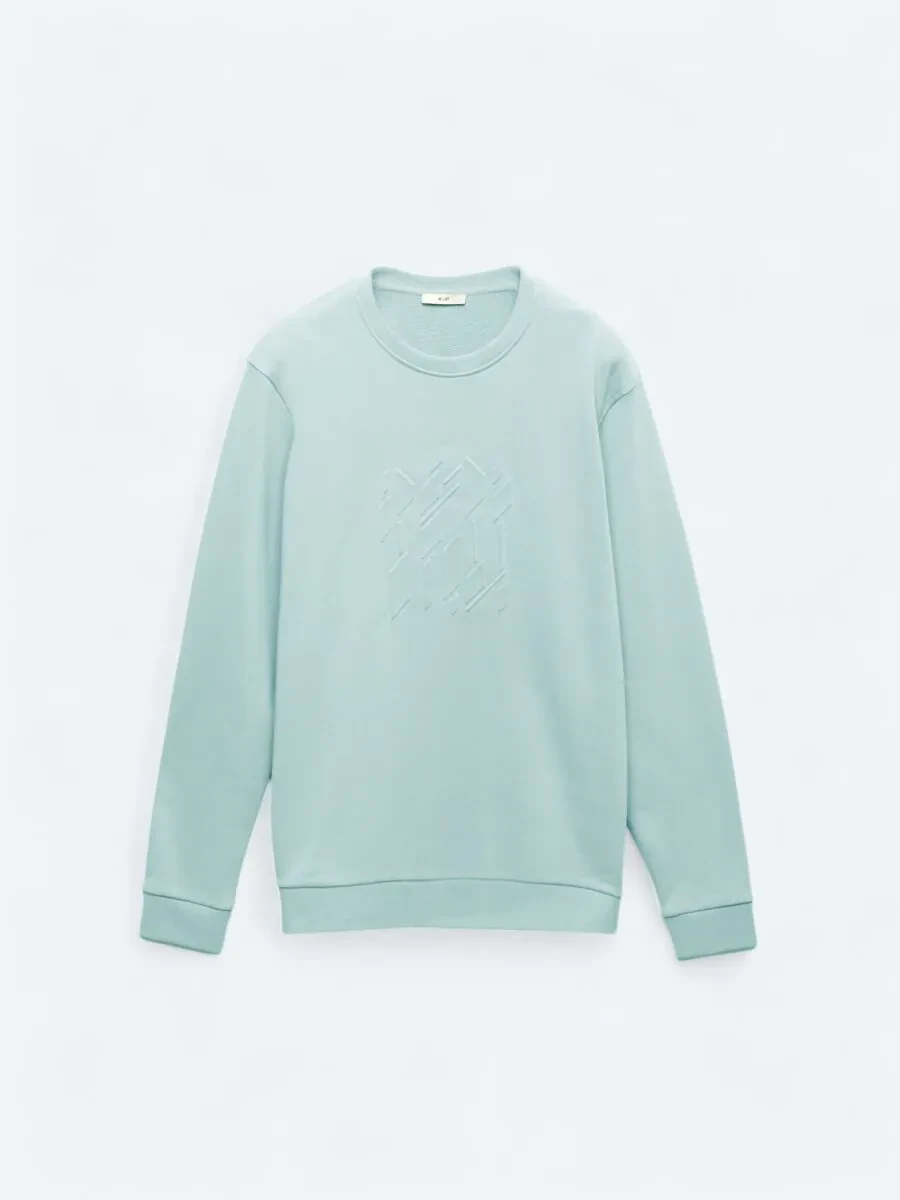 Mint Bisiklet Yaka Baskılı Sweatshırt - 6