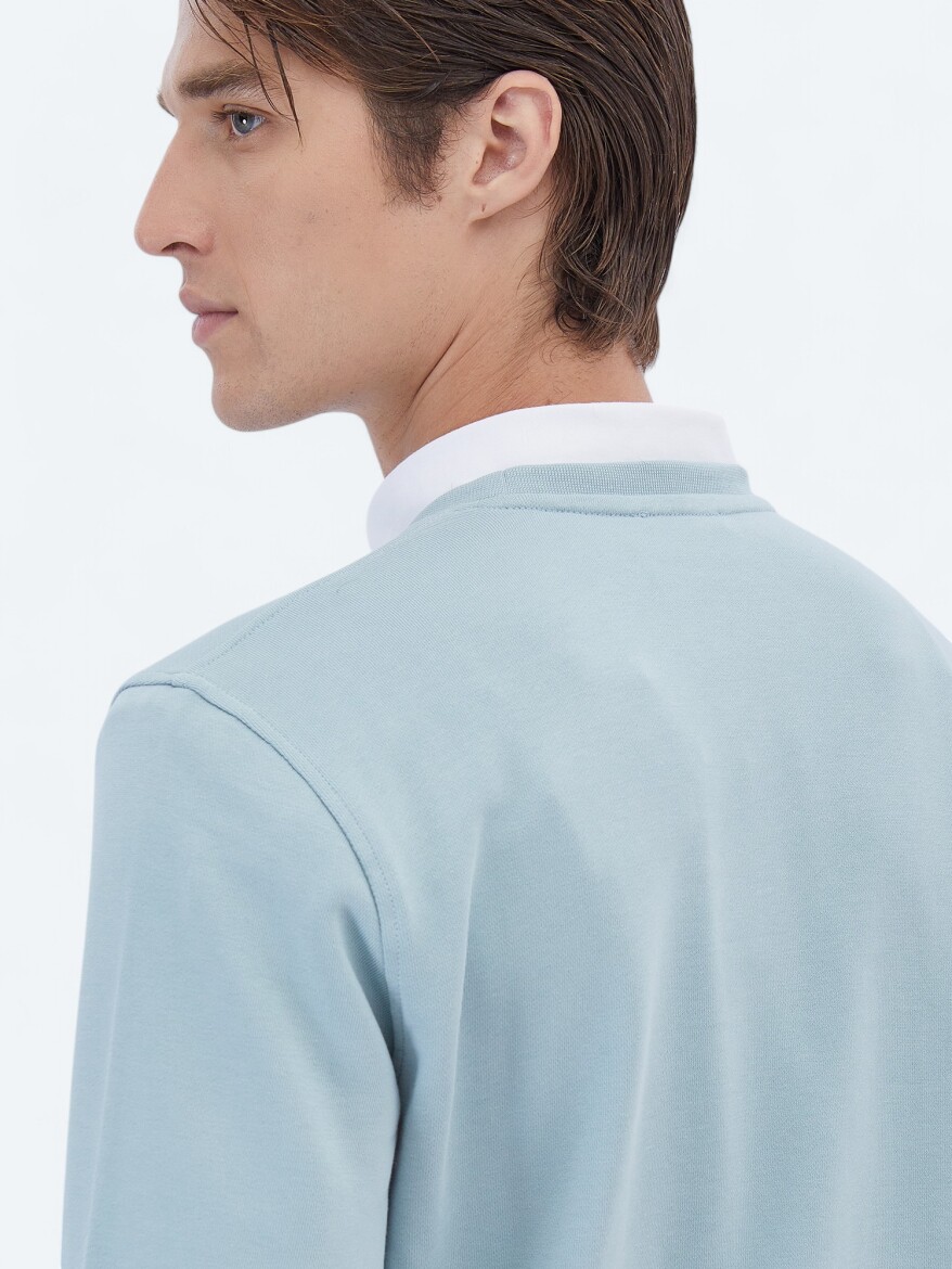 Mint Bisiklet Yaka Baskılı Sweatshırt - 4