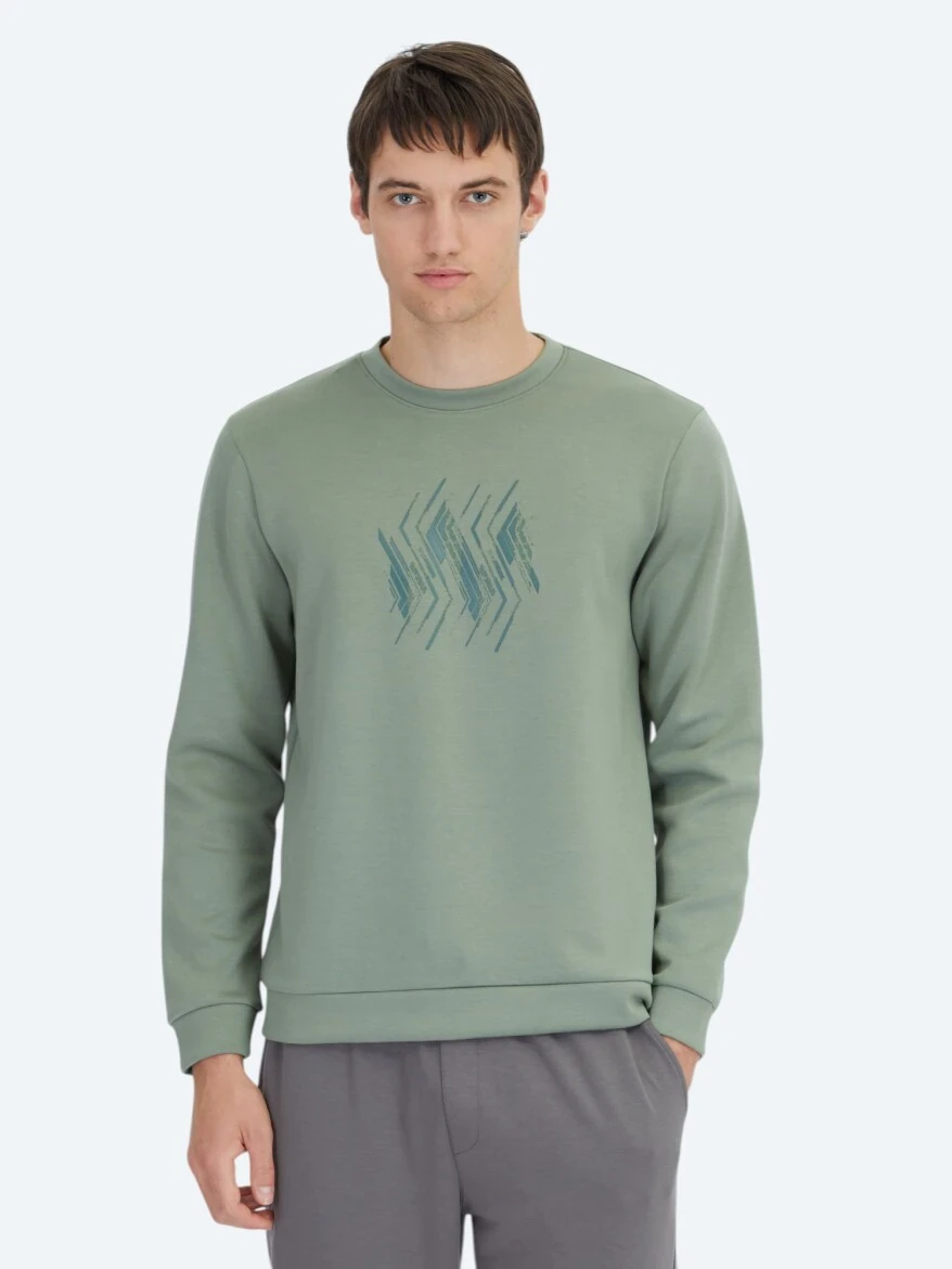 Mint Bisiklet Yaka Desenli Sweatshırt - 1