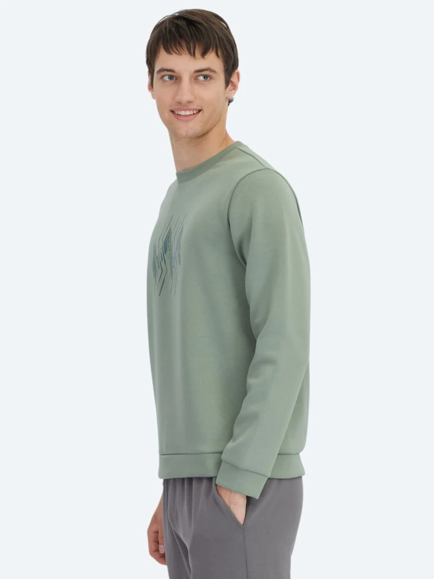 Mint Bisiklet Yaka Desenli Sweatshırt - 3