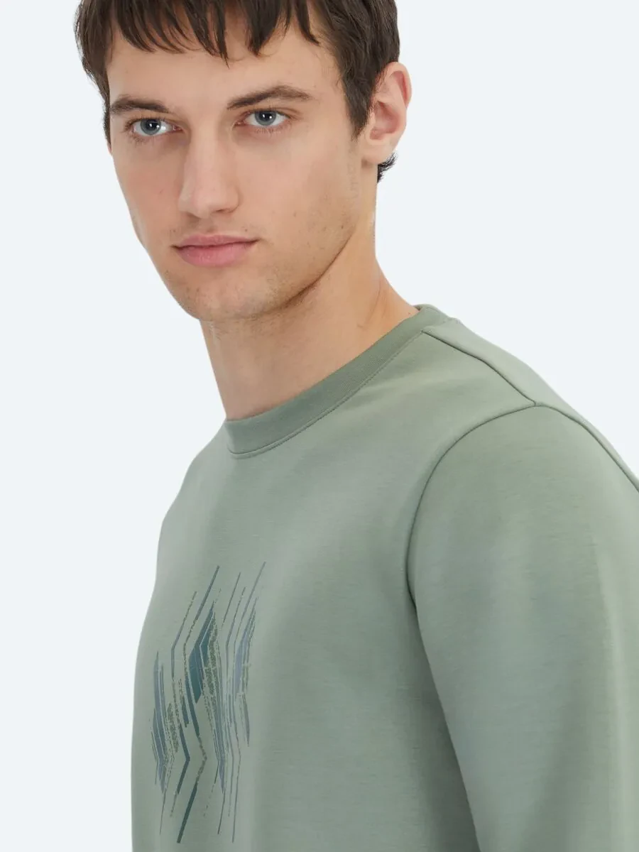 Mint Bisiklet Yaka Desenli Sweatshırt - 5