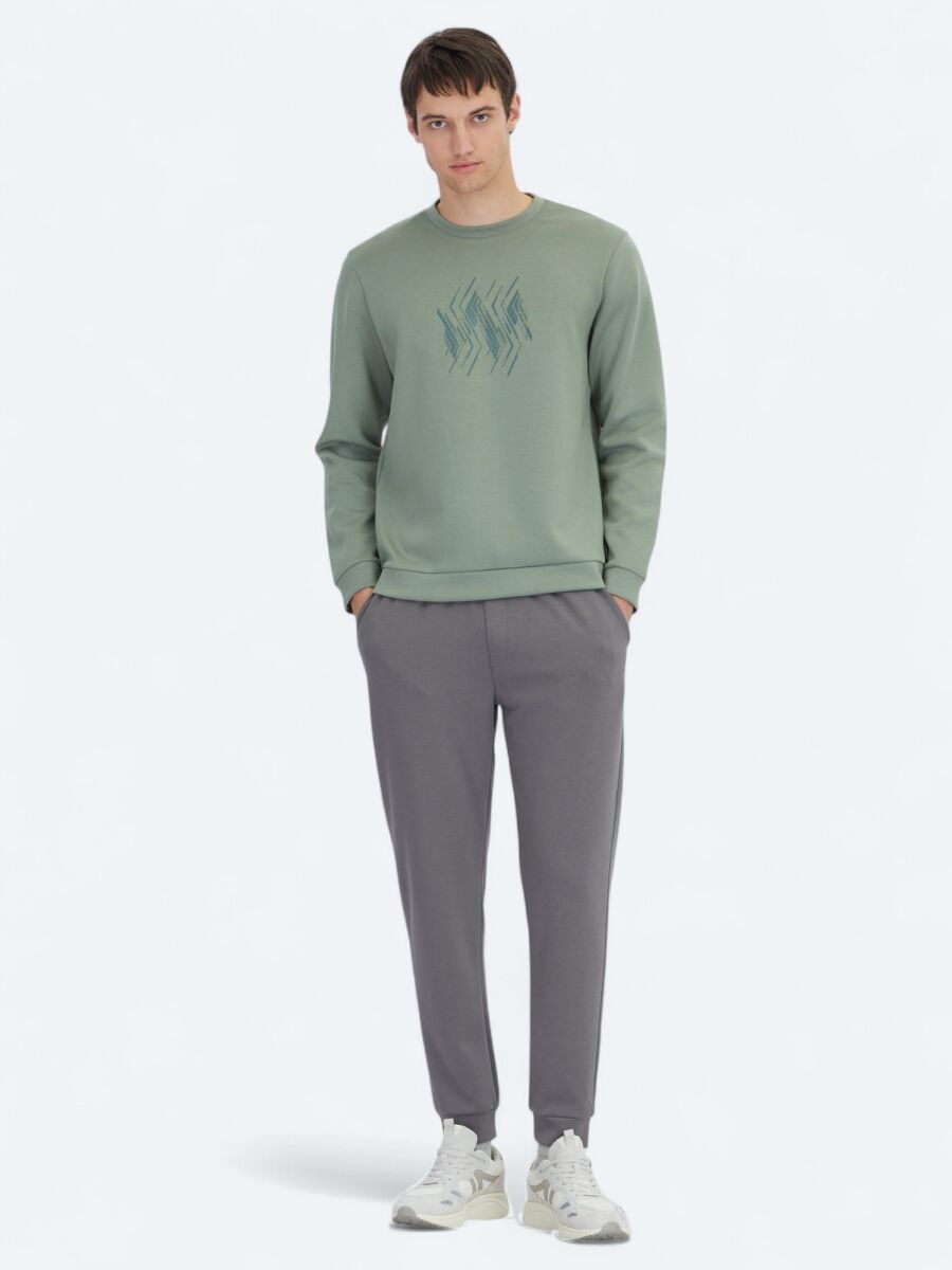 Mint Bisiklet Yaka Desenli Sweatshırt - 2