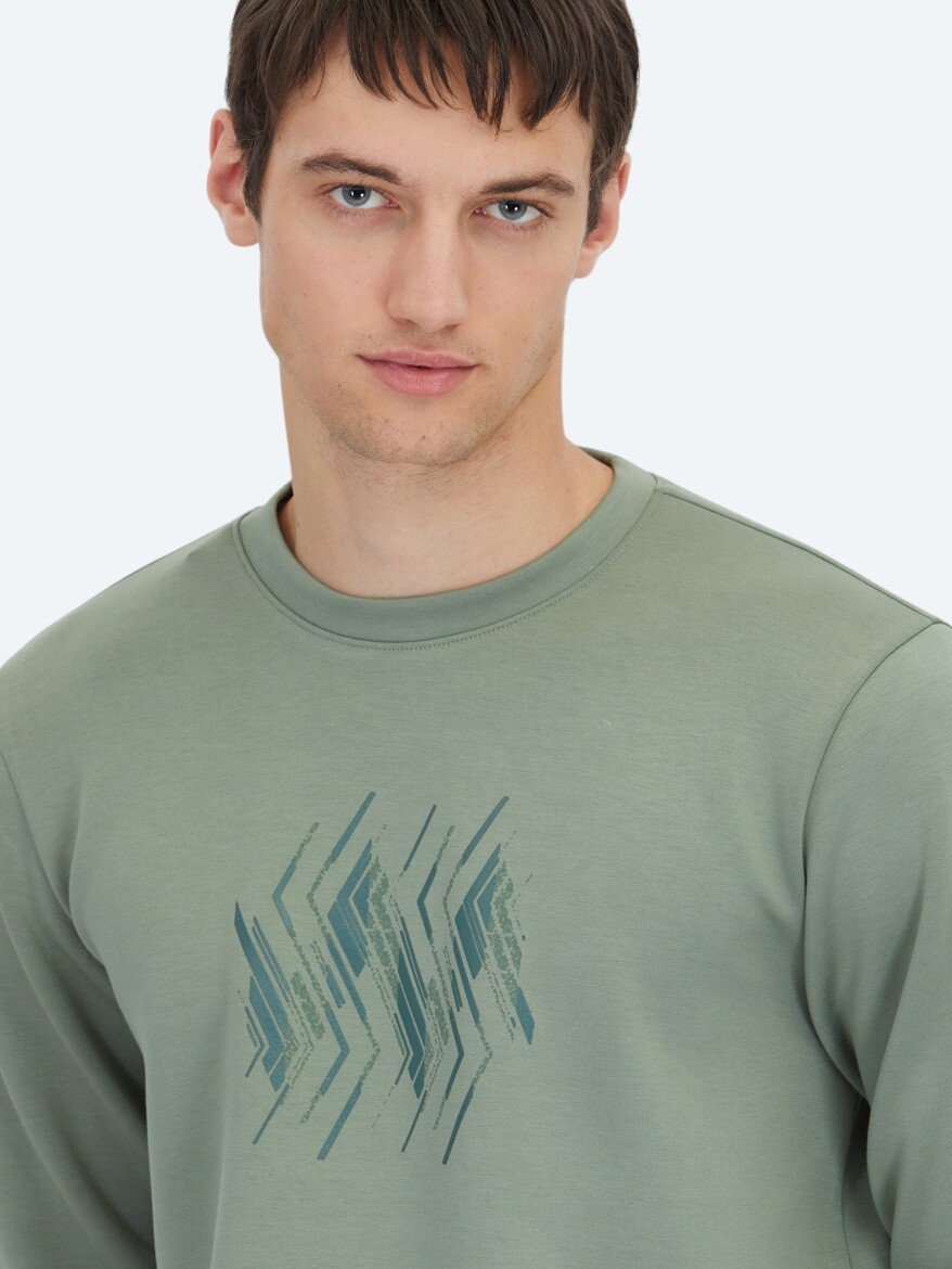 Mint Bisiklet Yaka Desenli Sweatshırt - 4