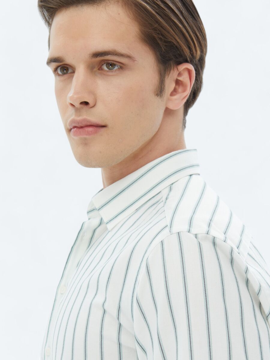 Mint Çizgili Regular Fit Dokuma Casual %100 Pamuk Gömlek - 5