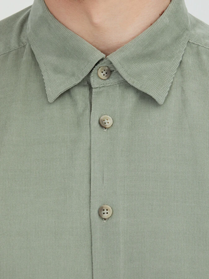 Mint Çizgili Regular Fit Dokuma Kadife Casual %100 Pamuk Gömlek - 5
