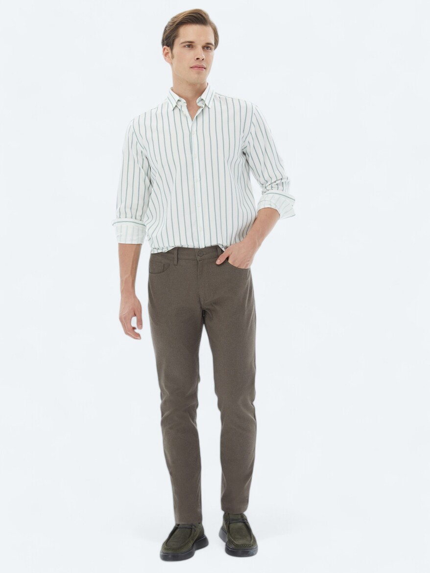Mint Çizgili Regular Fit Uzun Dokuma Casual %100 Pamuk Gömlek - 2