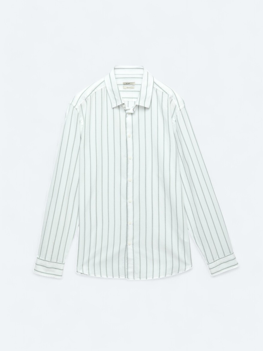 Mint Çizgili Regular Fit Uzun Dokuma Casual %100 Pamuk Gömlek - 7