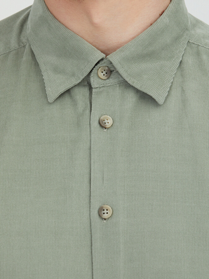 Mint Çizgili Regular Fit Uzun Dokuma Kadife Casual %100 Pamuk Gömlek - 5