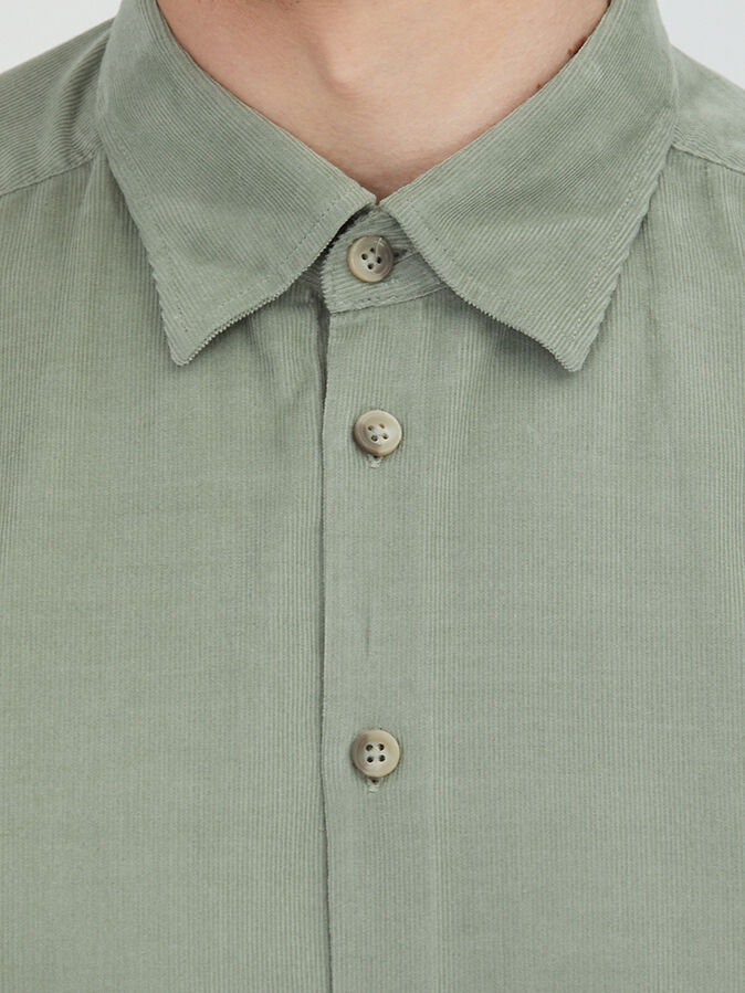 Mint Çizgili Regular Fit Uzun Dokuma Kadife Casual %100 Pamuk Gömlek - 5