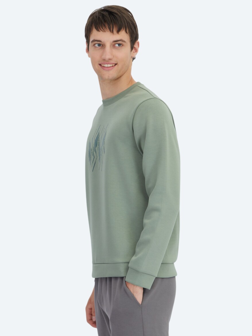 Mint Crew Neck Patterned Sweatshirt - 3