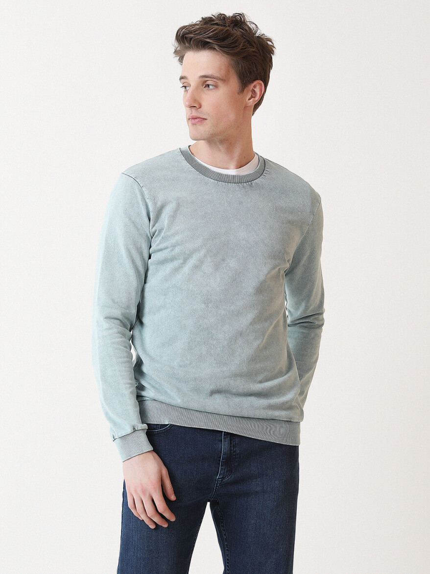 Mint Crew Neck Plain Sweatshirt - 1