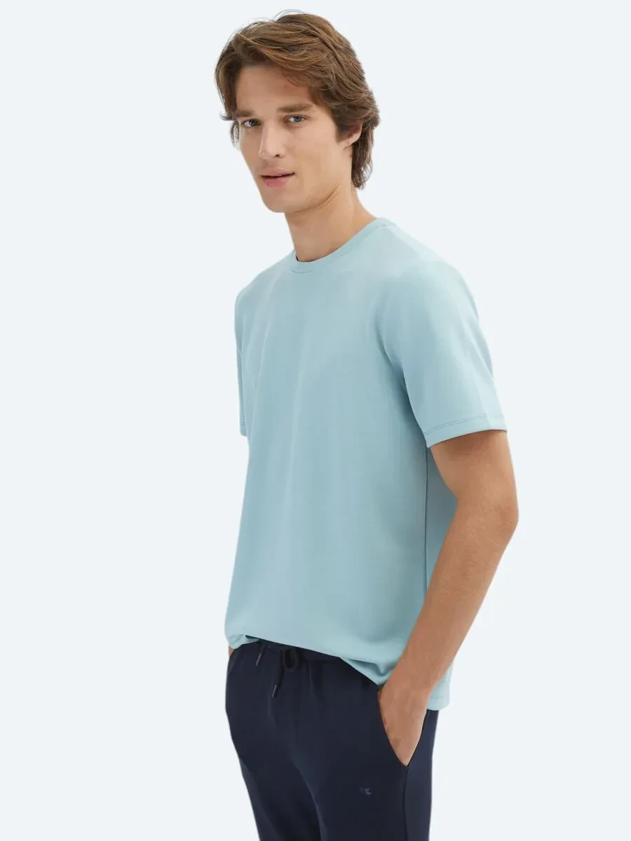 Mint Düz Bisiklet Yaka T-Shirt - 1