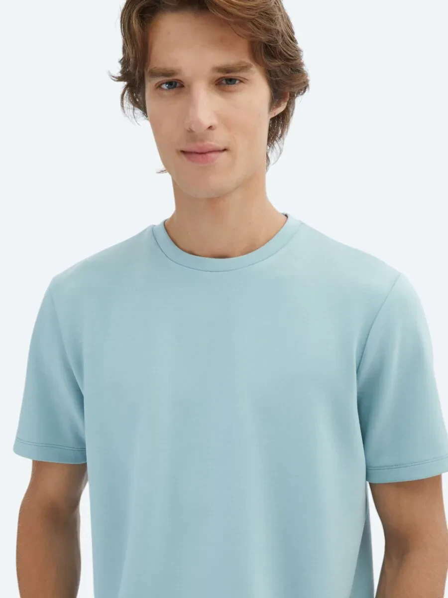 Mint Düz Bisiklet Yaka T-Shirt - 3