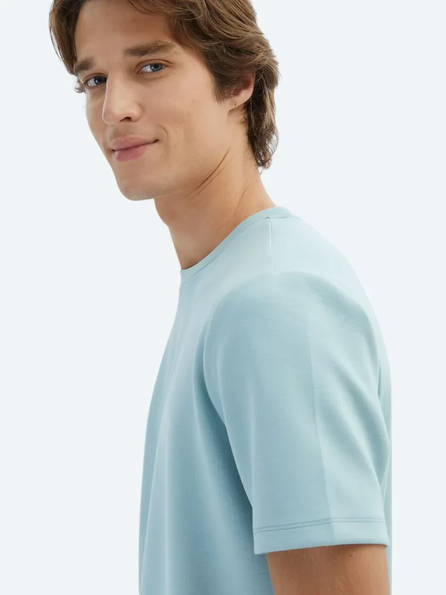 Mint Düz Bisiklet Yaka T-Shirt - 4