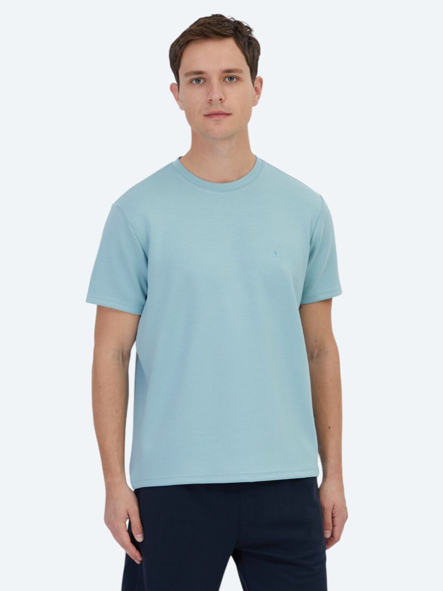 Mint Düz Bisiklet Yaka T-Shirt - 1