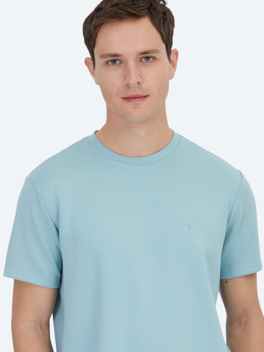 Mint Düz Bisiklet Yaka T-Shirt - 3