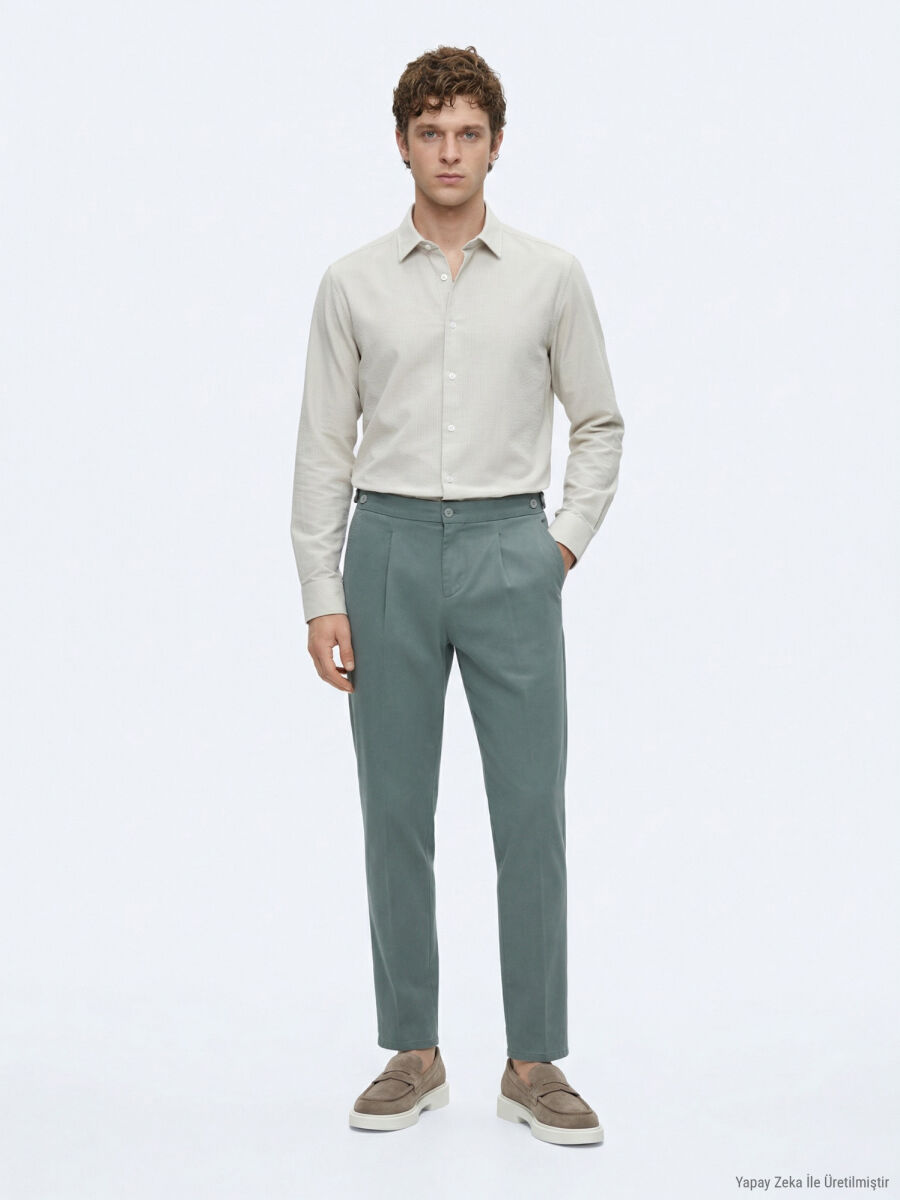 Mint Düz Dokuma Regular Fit Casual Pamuk Karışımlı Pantolon - 1