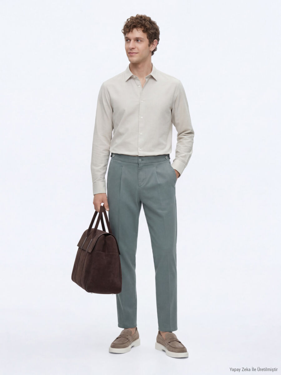 Mint Düz Dokuma Regular Fit Casual Pamuk Karışımlı Pantolon - 2