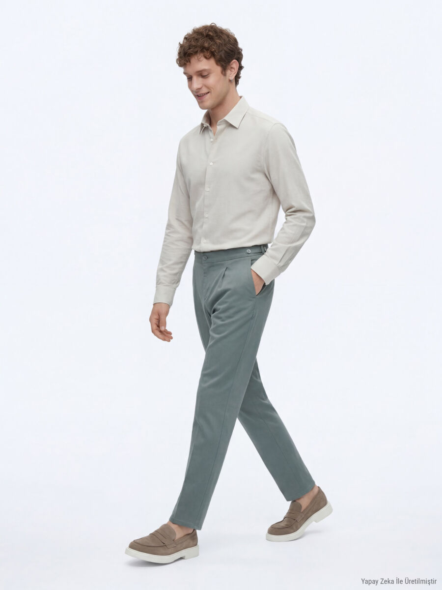 Mint Düz Dokuma Regular Fit Casual Pamuk Karışımlı Pantolon - 4