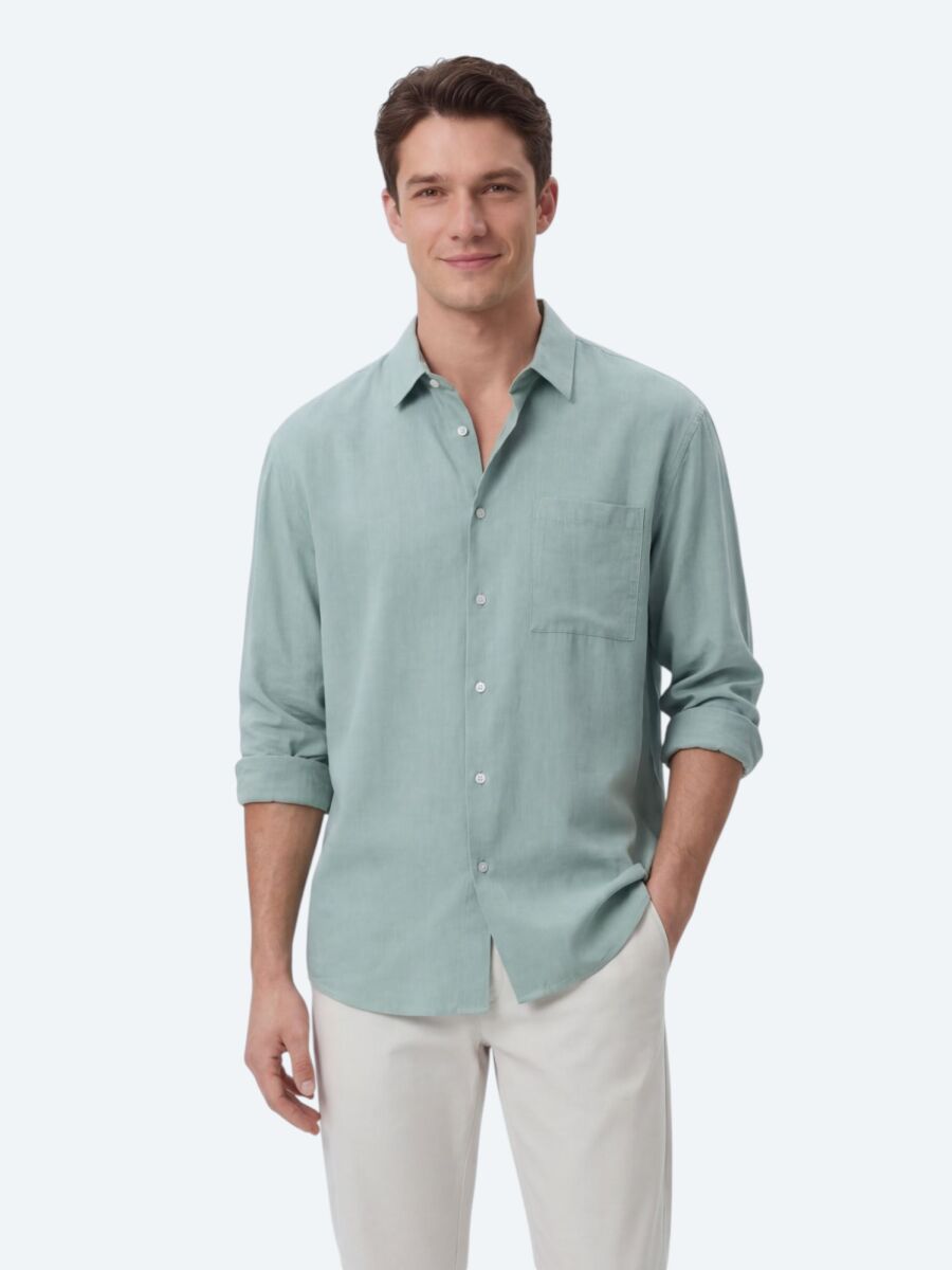 Mint Düz Oversize Fit Uzun Dokuma Casual Gömlek - 1