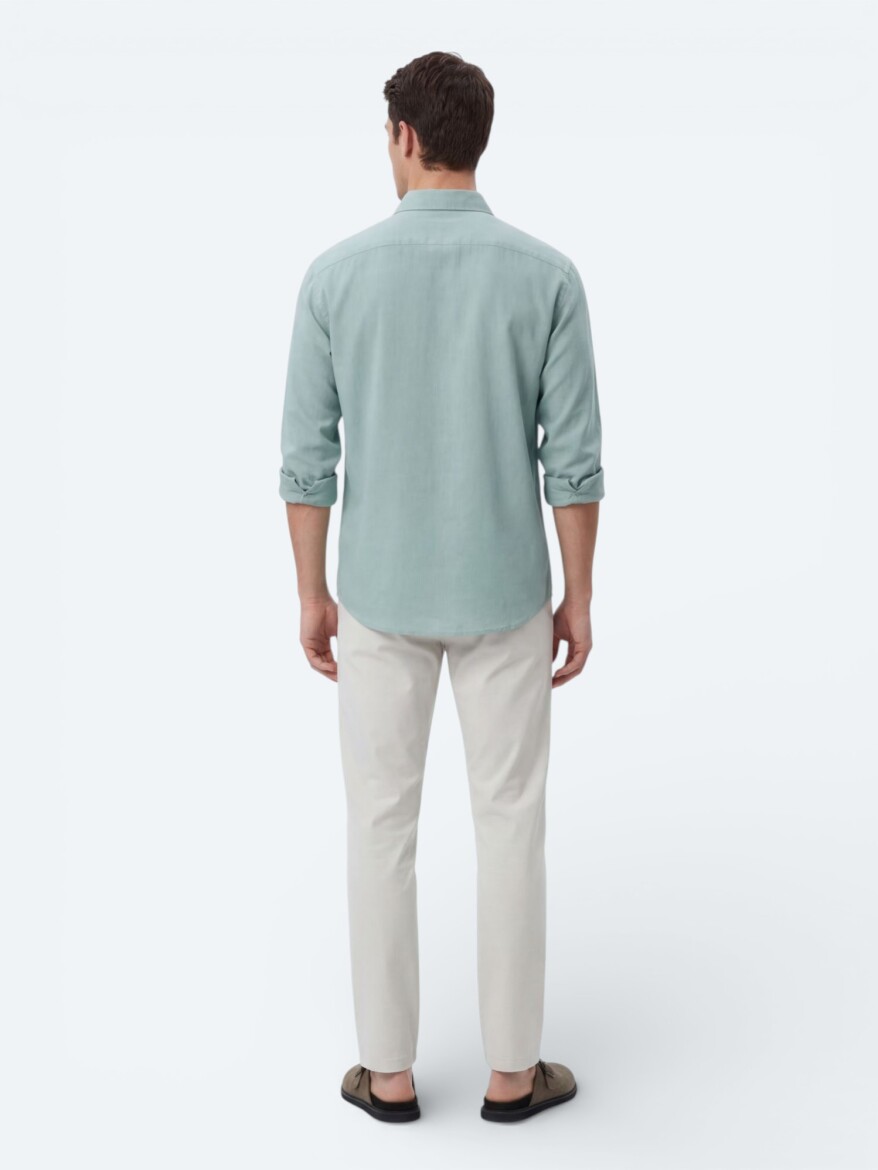 Mint Düz Oversize Fit Uzun Dokuma Casual Gömlek - 5