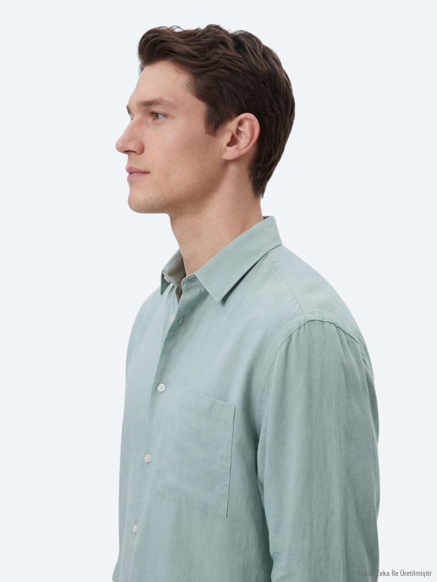 Mint Düz Oversize Fit Uzun Dokuma Casual Gömlek - KİP