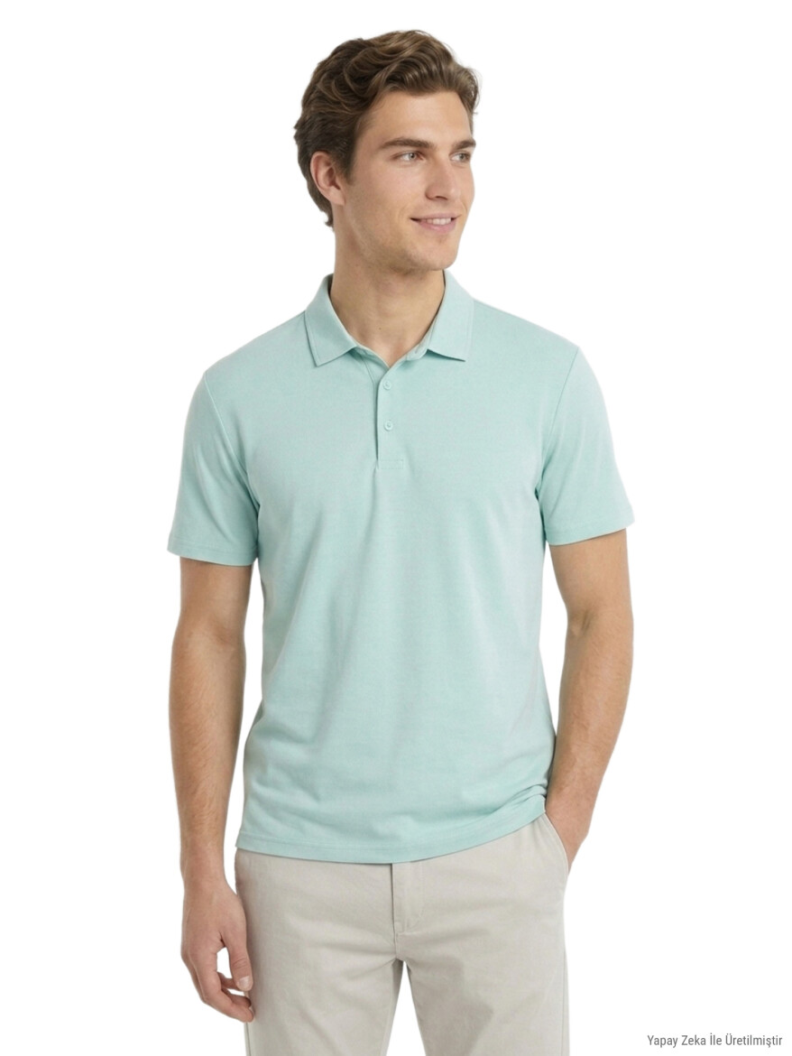 Mint Düz Polo Yaka T-Shirt 
