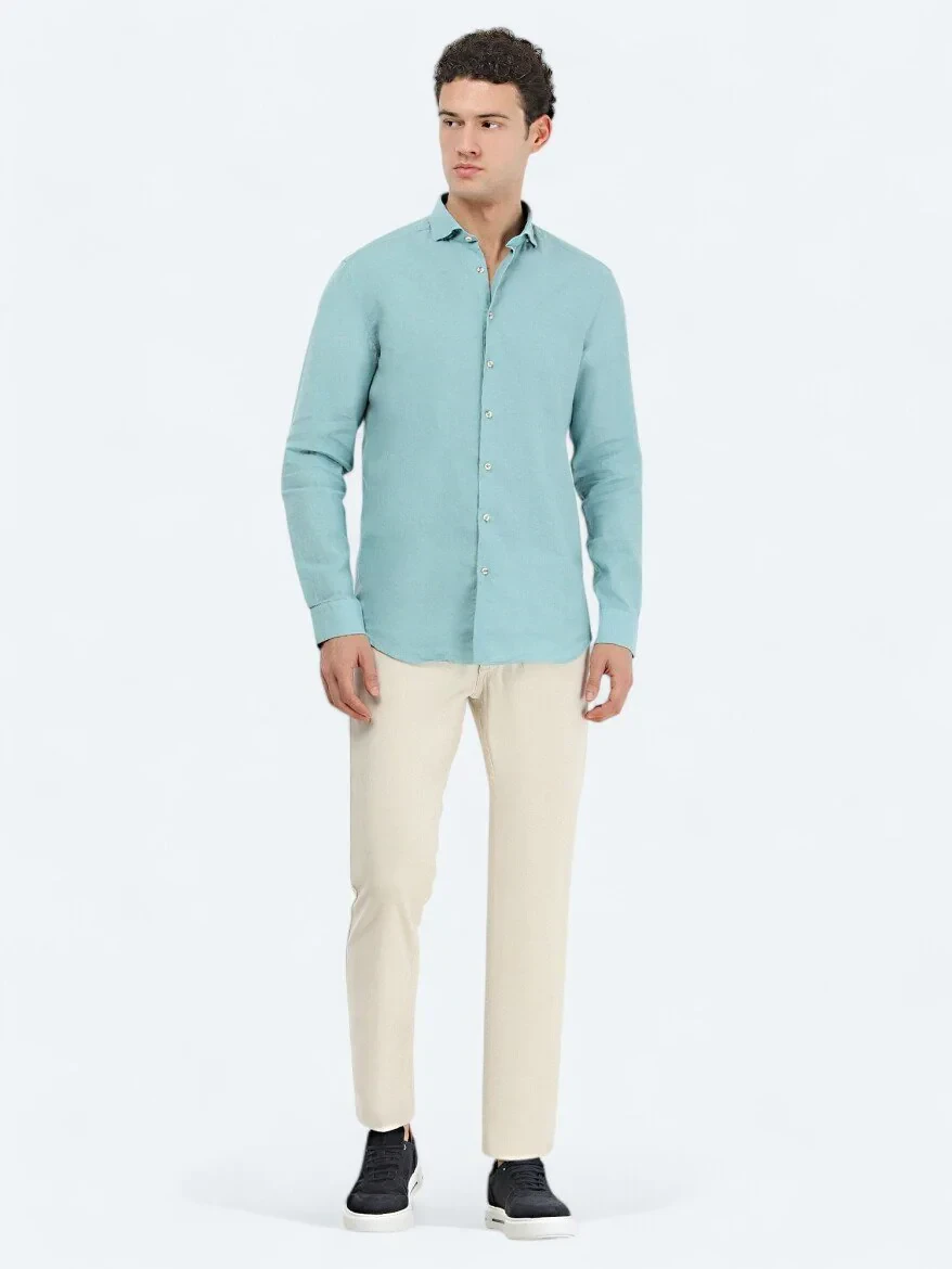 Mint Düz Regular Fit Dokuma Casual Pamuk Karışımlı Gömlek - 2