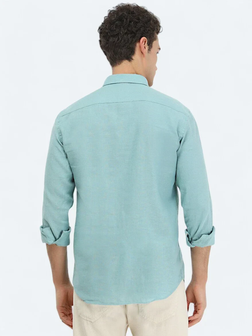 Mint Düz Regular Fit Dokuma Casual Pamuk Karışımlı Gömlek 