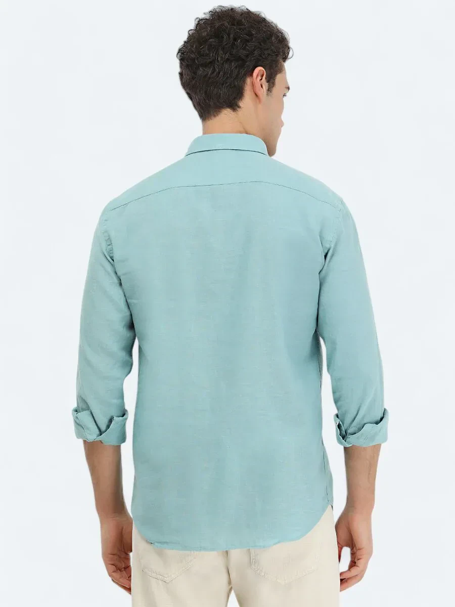 Mint Düz Regular Fit Dokuma Casual Pamuk Karışımlı Gömlek - 4