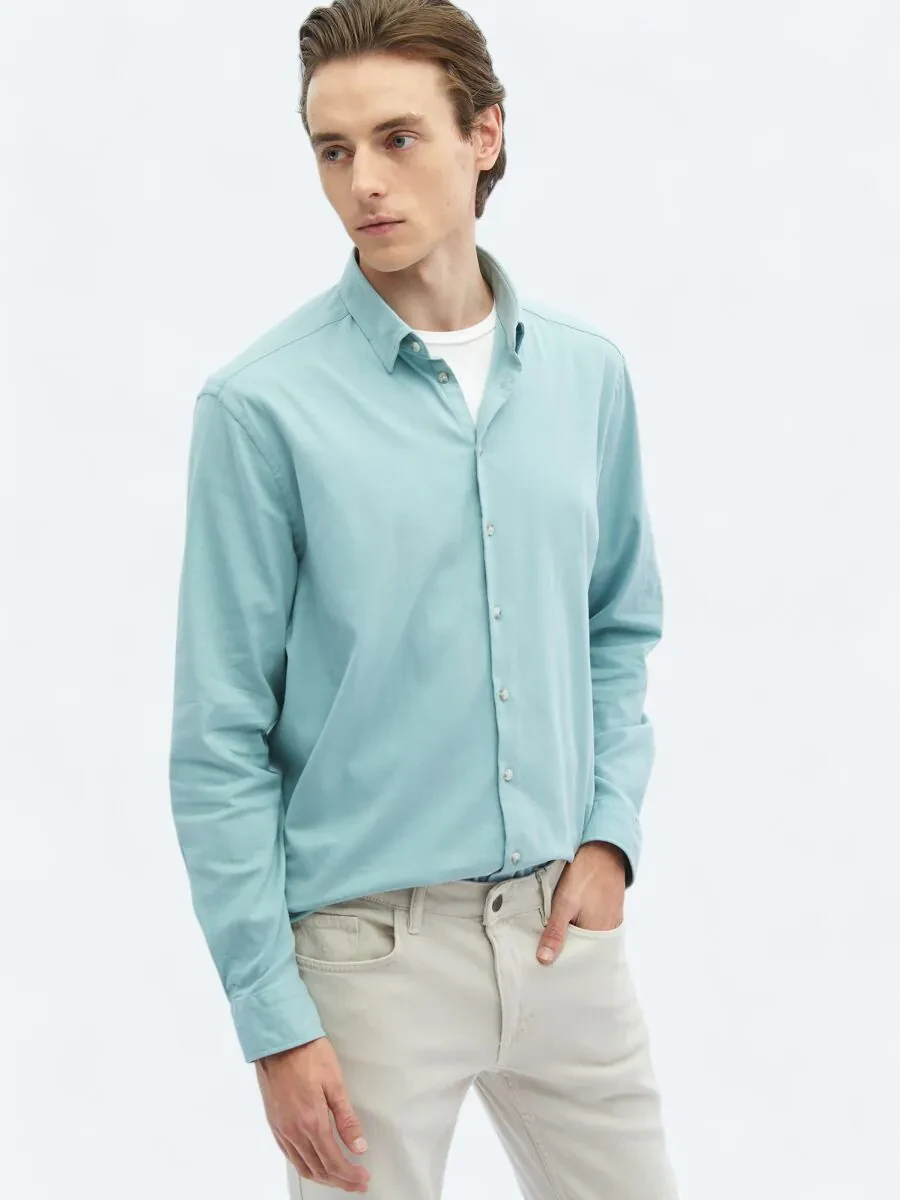 Mint Düz Regular Fit Dokuma Casual Pamuk Karışımlı Gömlek - 3