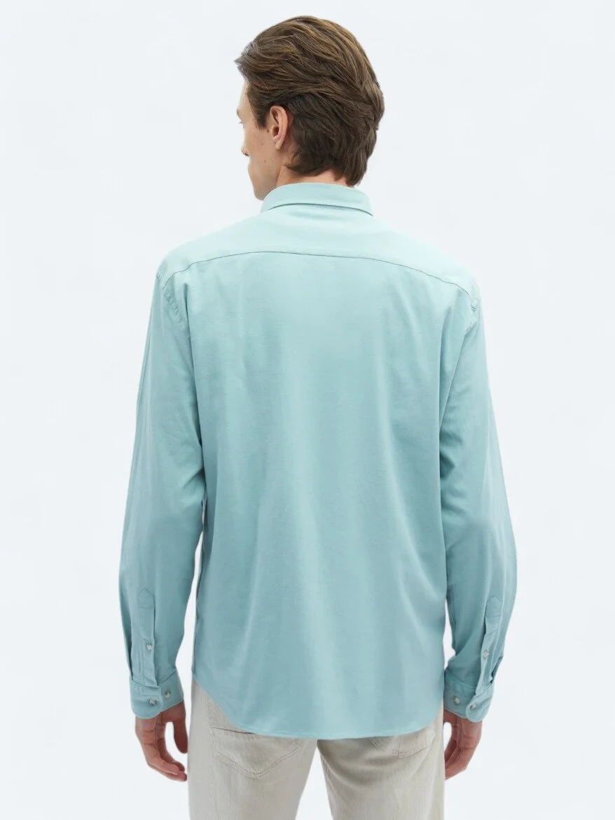 Mint Düz Regular Fit Dokuma Casual Pamuk Karışımlı Gömlek - 6
