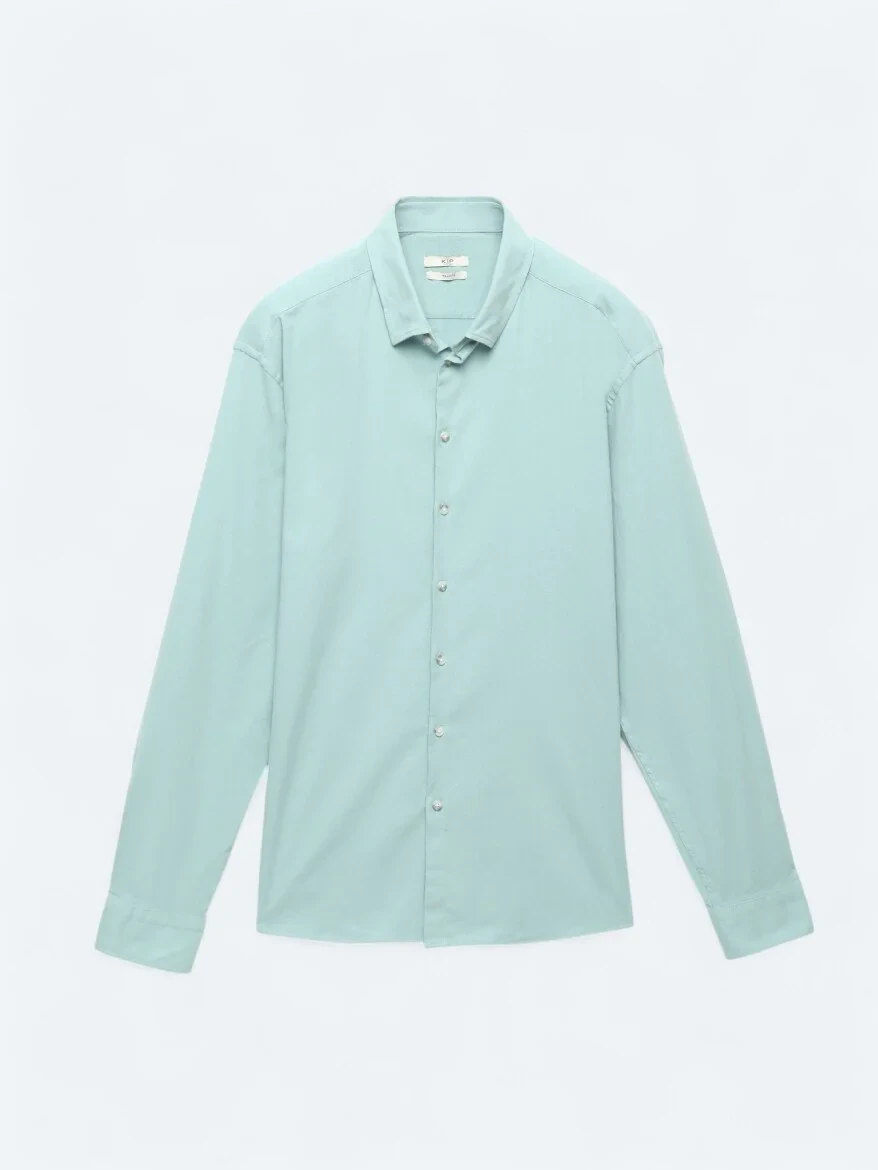 Mint Düz Regular Fit Dokuma Casual Pamuk Karışımlı Gömlek - 7