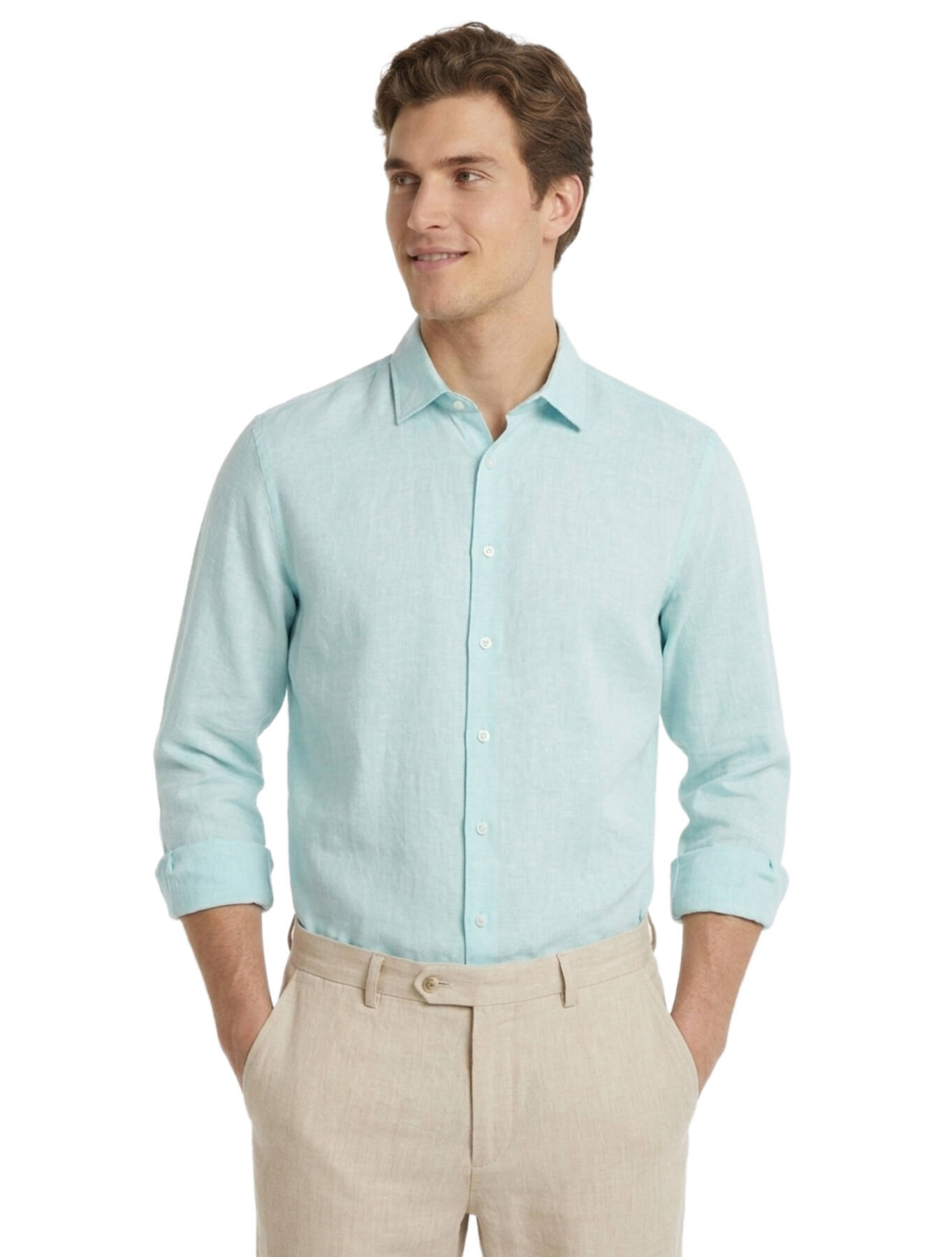 Mint Düz Regular Fit Uzun Dokuma Casual Gömlek