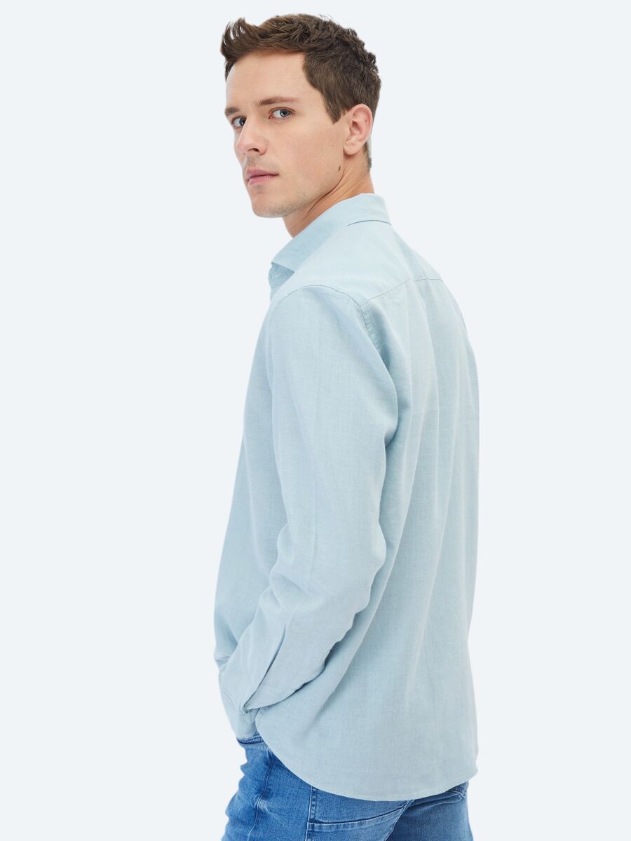Mint Düz Regular Fit Uzun Dokuma Casual Pamuk Karışımlı Gömlek - 6