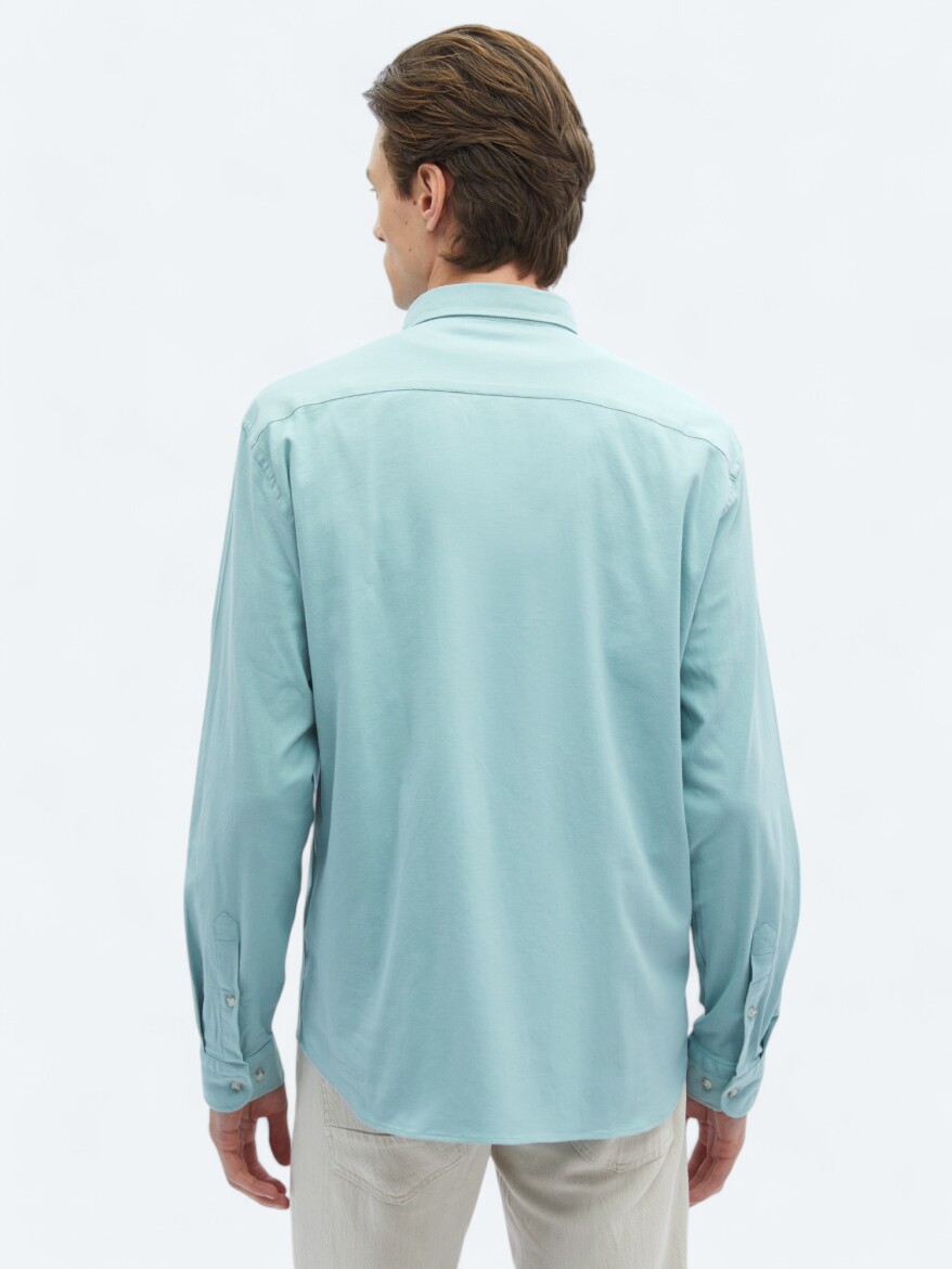Mint Düz Regular Fit Uzun Dokuma Casual Pamuk Karışımlı Gömlek - 6