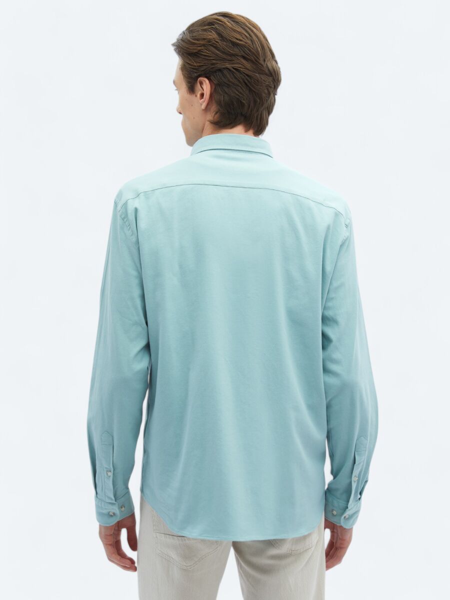 Mint Düz Regular Fit Uzun Dokuma Casual Pamuk Karışımlı Gömlek - 6