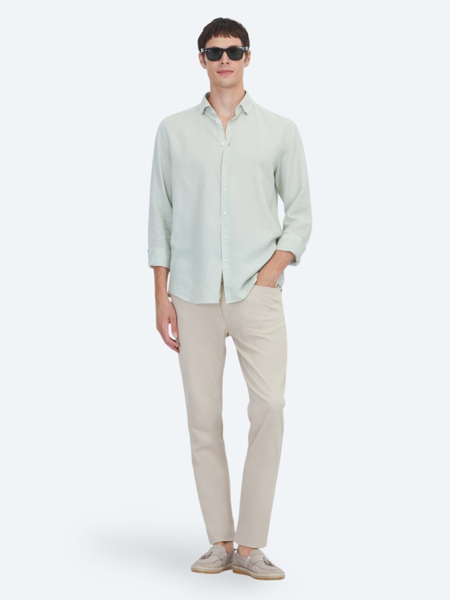 Mint Düz Regular Fit Uzun Dokuma Casual Pamuk Karışımlı Gömlek - KİP