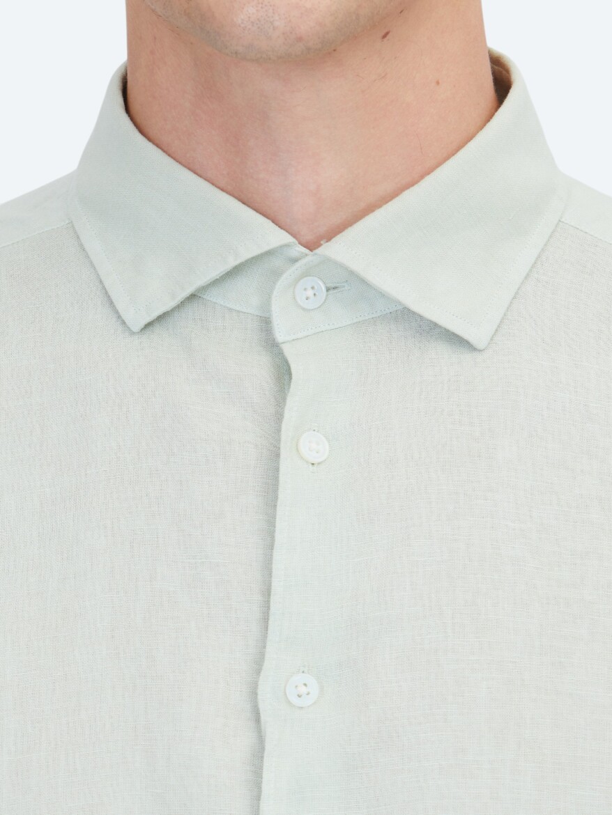 Mint Düz Regular Fit Uzun Dokuma Casual Pamuk Karışımlı Gömlek - 4