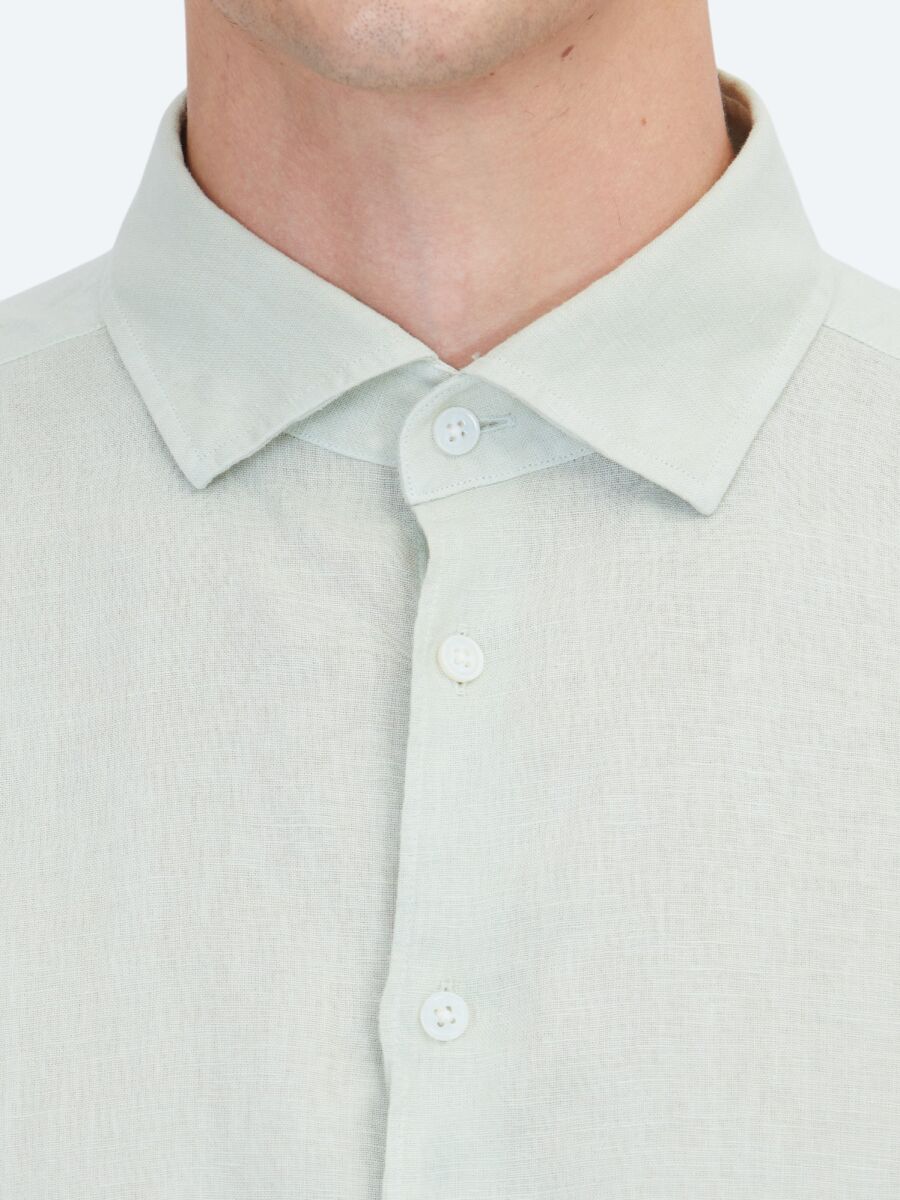 Mint Düz Regular Fit Uzun Dokuma Casual Pamuk Karışımlı Gömlek - 4