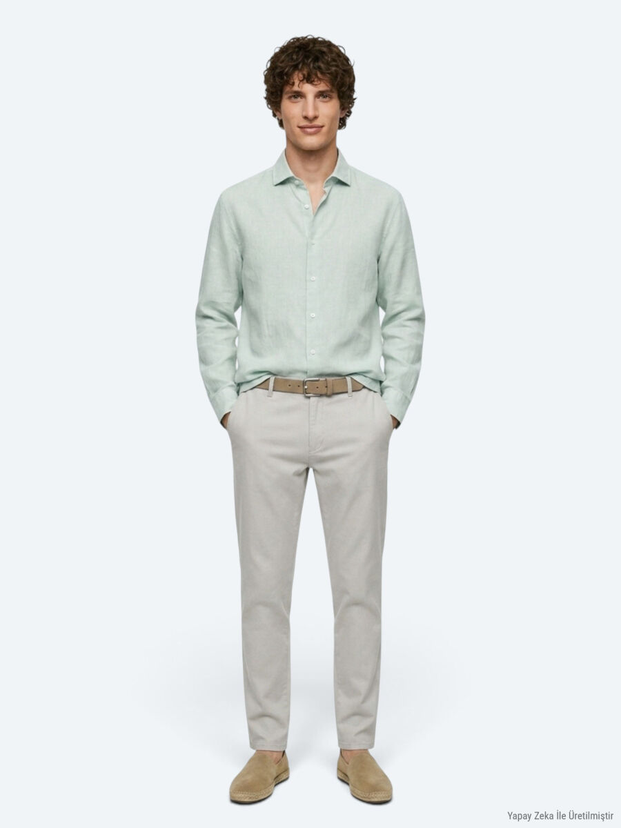 Mint Düz Regular Fit Uzun Dokuma Casual Pamuk Karışımlı Gömlek - 2