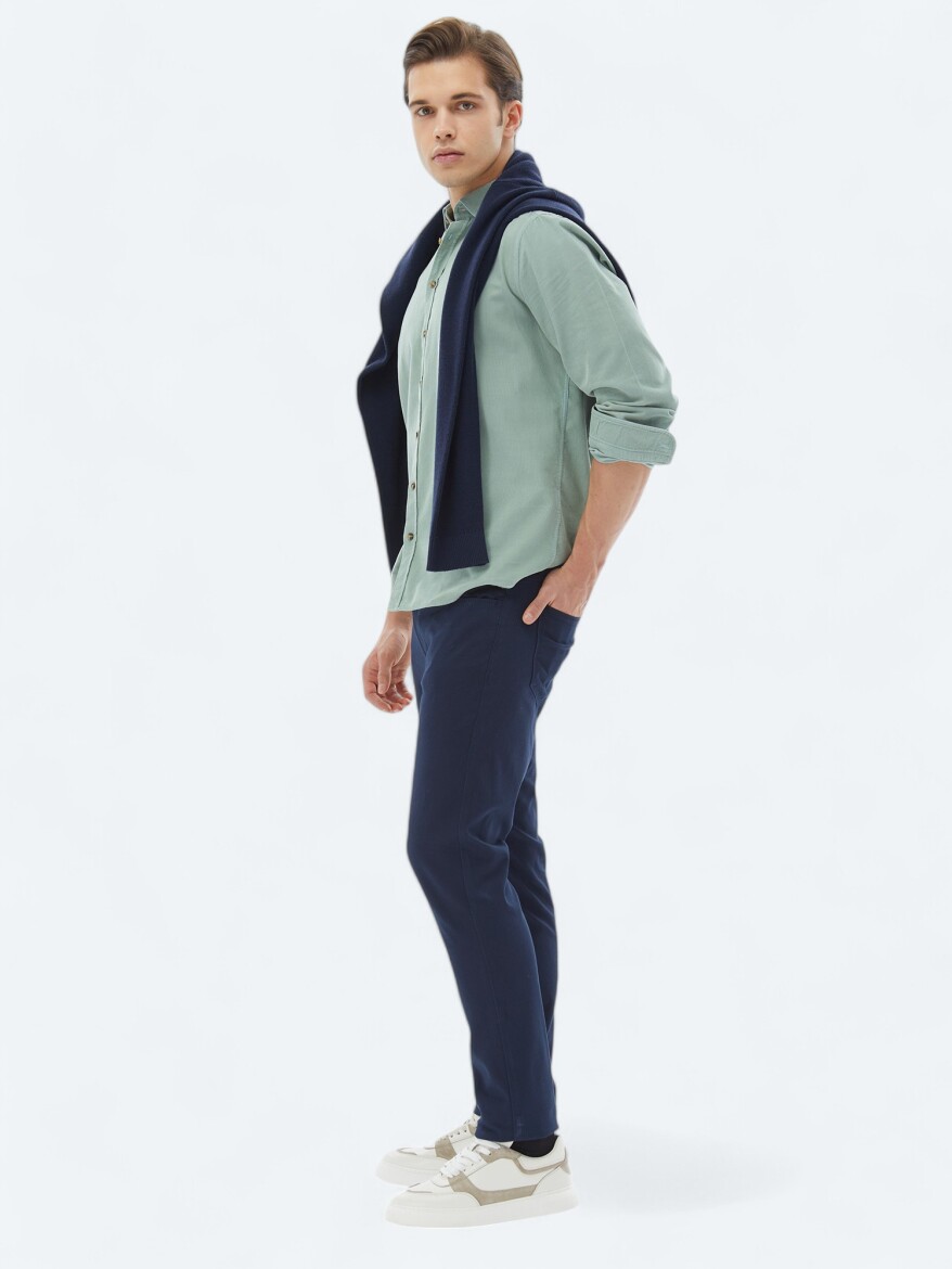 Mint Fitilli Regular Fit Dokuma Kadife Casual %100 Pamuk Gömlek - 3