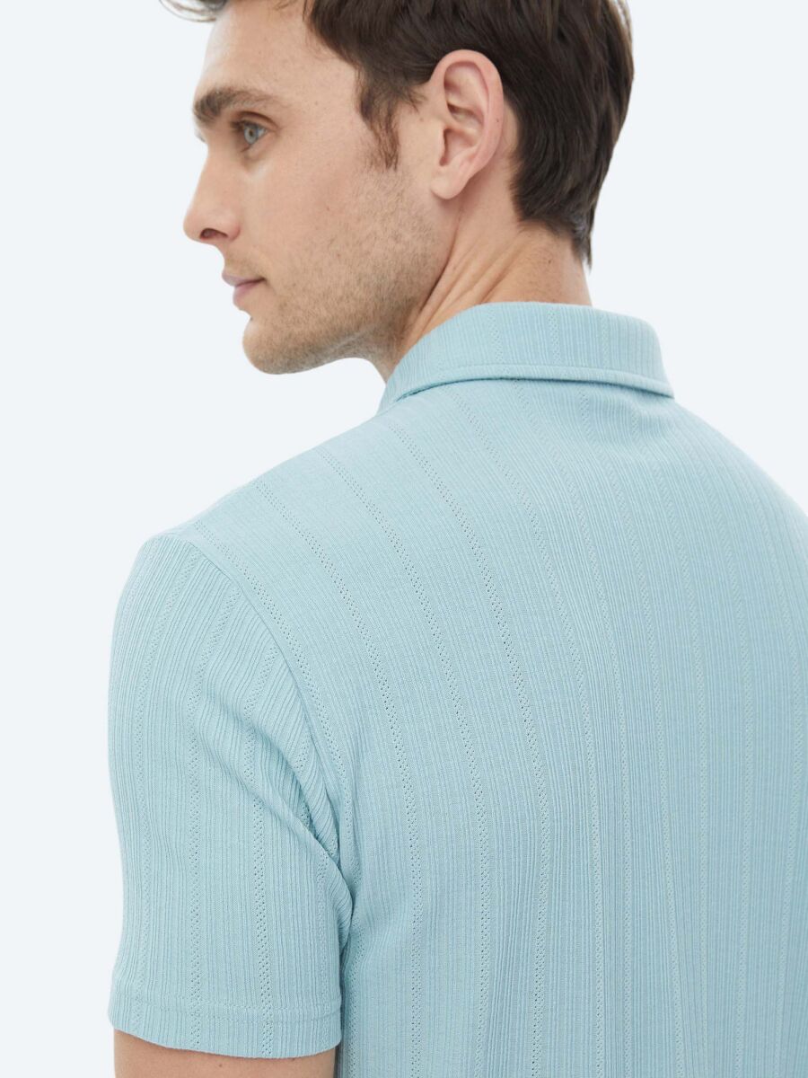 Mint Jacquard Polo Neck Cotton Blended T-Shirt - 8