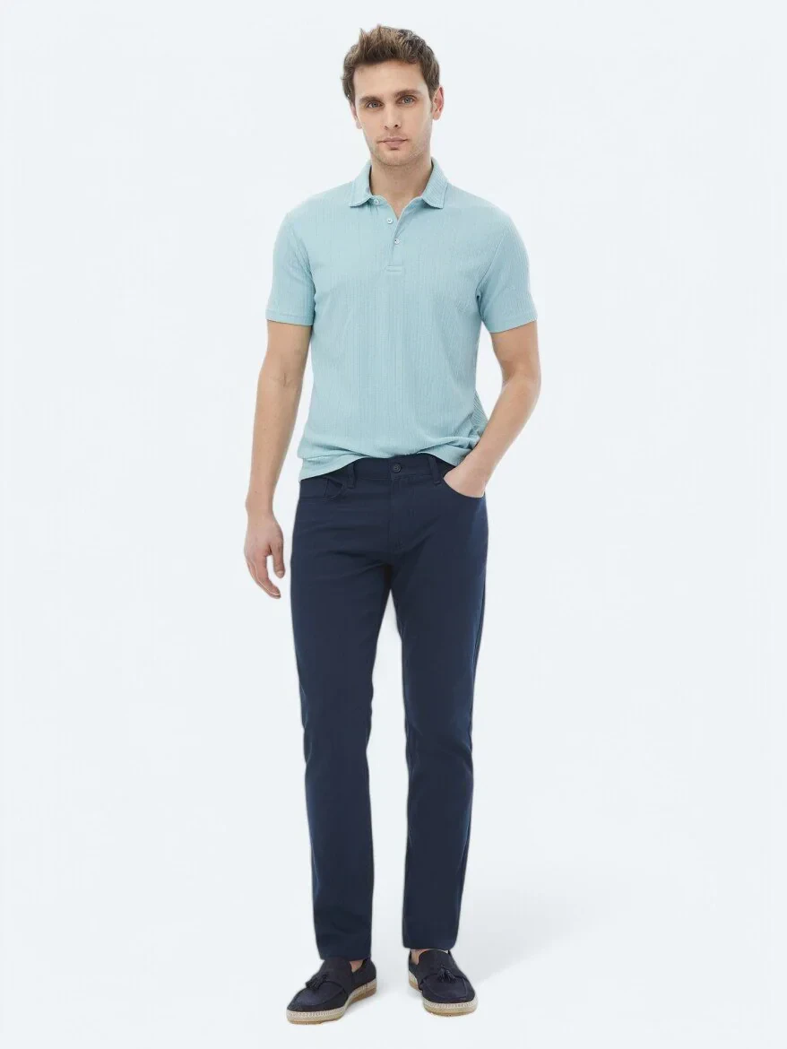 Mint Jakarlı Polo Yaka Pamuk Karışımlı T-Shirt - 3