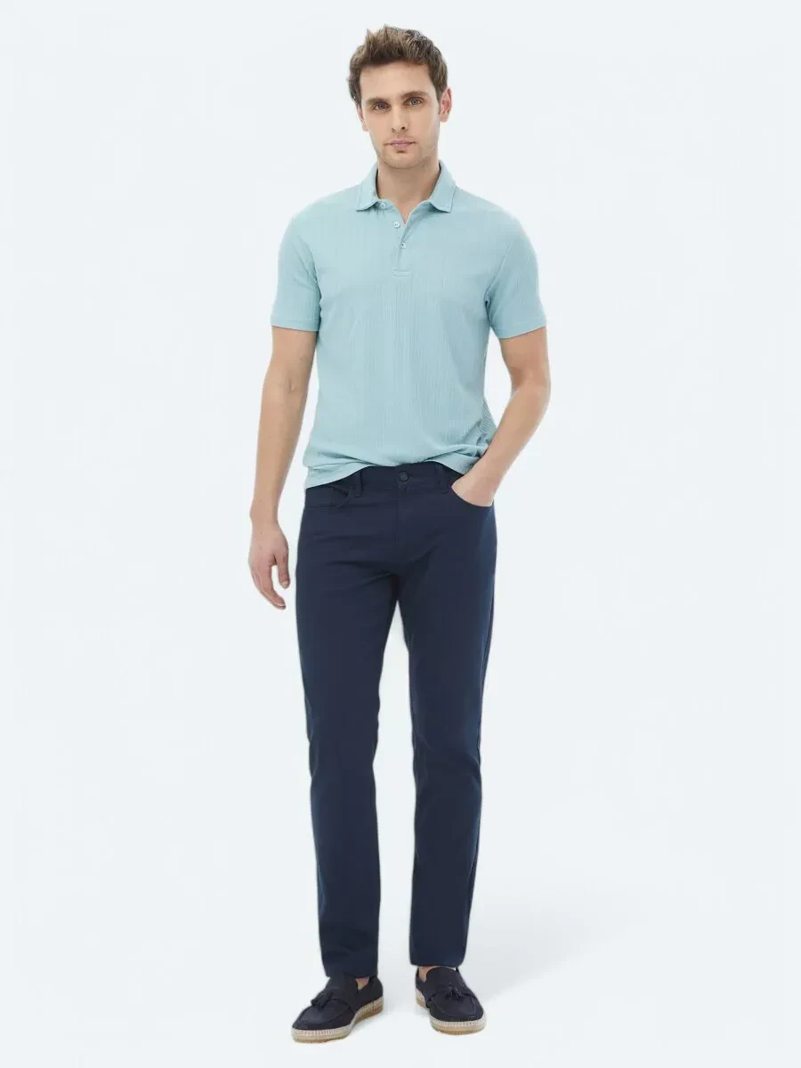 Mint Jakarlı Polo Yaka Pamuk Karışımlı T-Shirt - 3