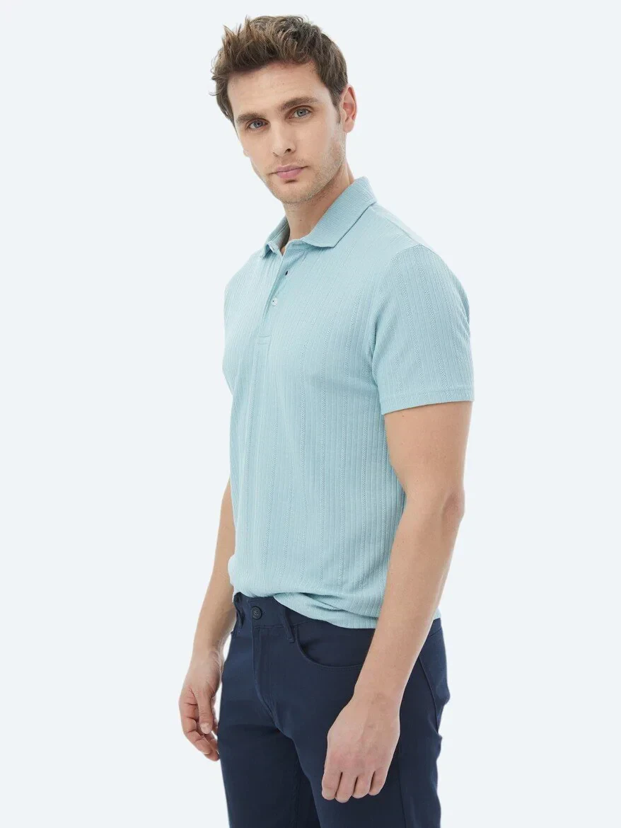 Mint Jakarlı Polo Yaka Pamuk Karışımlı T-Shirt 